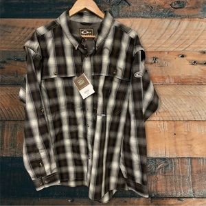 Drake Men's Wingshooter's Small Check Plaid Long Sleeve Brown Size XL NEW